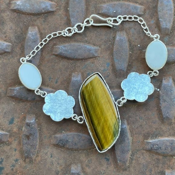 Handmade Tiger Eye Stone Bracelet Silver plated Wrist Band Wrist Jewelry New - Picture 4 of 8